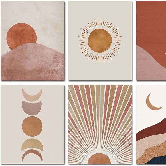 6 Piece Bohemian Hippie Mountain/Sun/Moon Phase Wall Tapestry Art Living/Bedroom - Picture 6 of 8